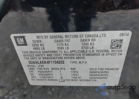 2015 Chevrolet Equinox Ls z USA, uszkodzony, nr VIN 2GNALAEK4F1104202
